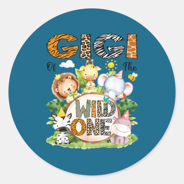 Gigi Wild 1st Birthday Safari Runder Aufkleber (Vorderseite)
