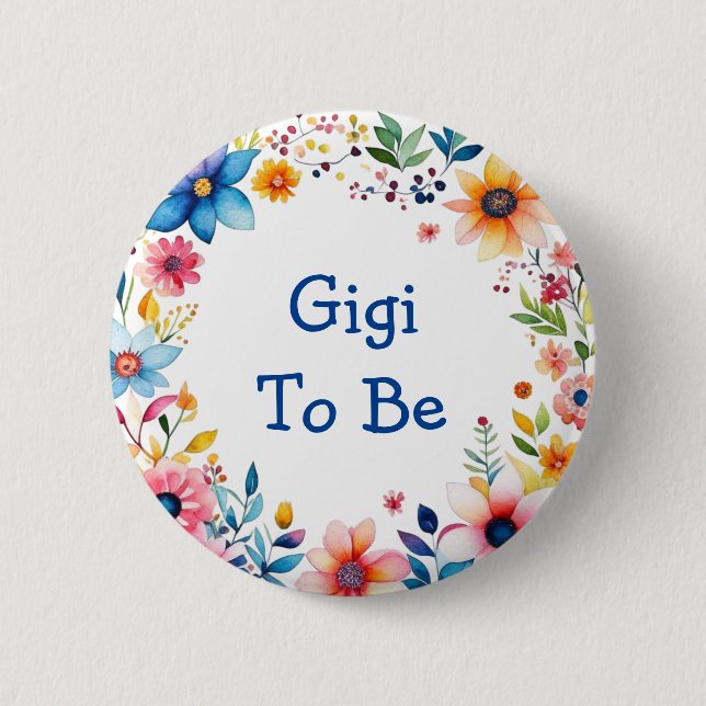 Gigi zu floralen rosa und blauen Baby-Dusche Button (Vorderseite)