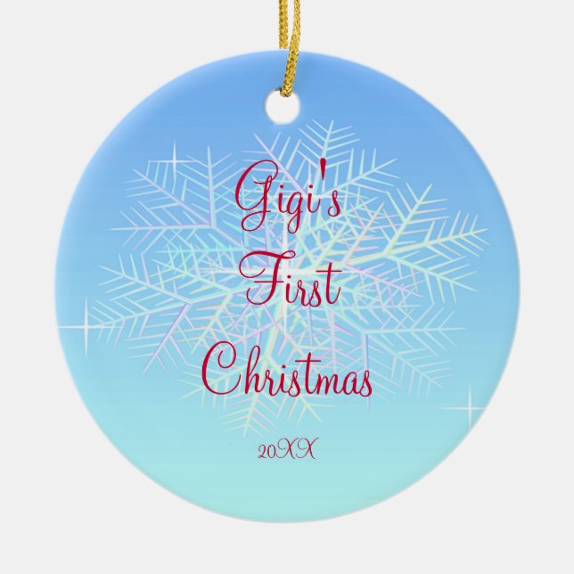 Gigis erste Weihnachtsschneeflocke-Verzierung Keramikornament (Vorne)