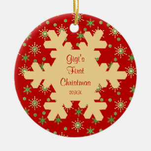 Gigis erstes Weihnachts-Rotschneeflocken-Ornament Keramikornament