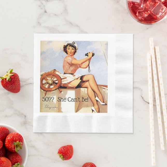 Gil Elvgren Button Up Tragen Kapitän Hut Binocular Serviette (Beispiel)