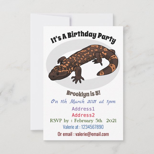 Gila Monster Cartoon Illustration Einladung (Vorderseite)
