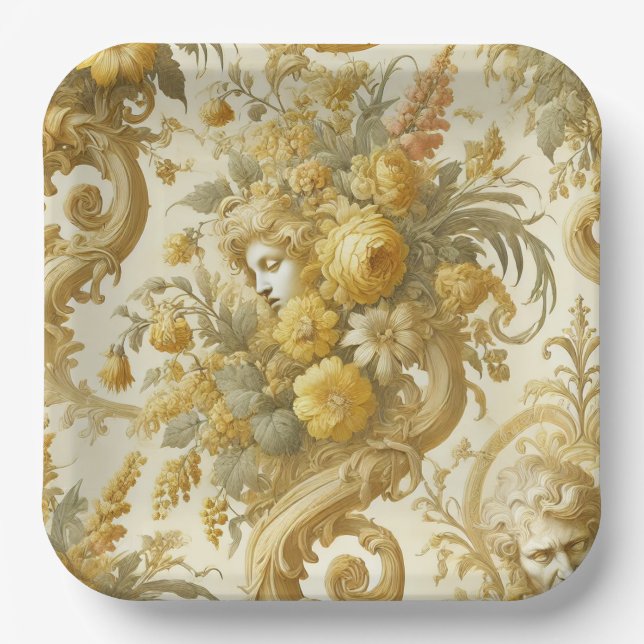 Gilde Gold - Barockblumenkissen Pappteller (Vorderseite)