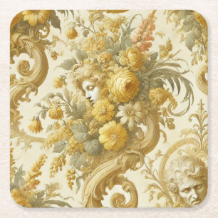 Gilde Gold - Barockblumenkissen Rechteckiger Pappuntersetzer