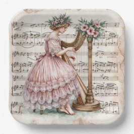 Gilded Age Harpist für Notenmusik Pappteller