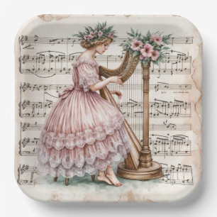 Gilded Age Harpist für Notenmusik Pappteller