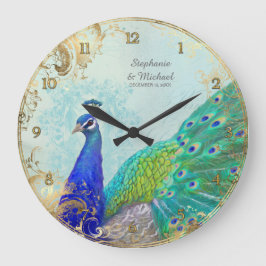 Gilded Age Peacock Feathers Imitate Gold Leaf Vint Große Wanduhr