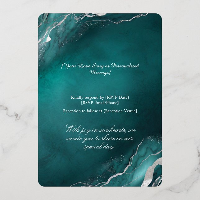 Gilded Aquamarin Elegance Wedding Einladung (Rückseite)