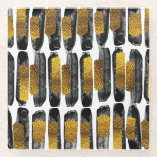 Gilded Artistry: Black & Gold Abstrakt Glasuntersetzer