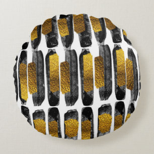 Gilded Artistry: Black & Gold Abstrakt Rundes Kissen
