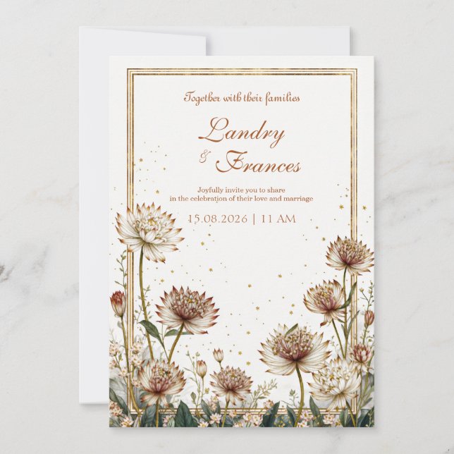 Gilded Astrantia Botanical Cream Wedding Einladung (Vorderseite)