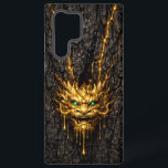 Gilded Bark Liquid Gold Dragon Samsung Galaxy Hülle<br><div class="desc">An imperial Chinese dragon head,  expertly "forged" from molten gold as it seeps through weathered black bark. Accented with piercing emerald green eyes,  this high-vibrancy design combines mythical power with modern luxury. Optimized for perfect camera-hole clearance.</div>