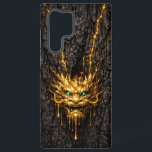 Gilded Bark Liquid Gold Dragon Samsung Galaxy Hülle<br><div class="desc">An imperial Chinese dragon head,  expertly "forged" from molten gold as it seeps through weathered black bark. Accented with piercing emerald green eyes,  this high-vibrancy design combines mythical power with modern luxury. Optimized for perfect camera-hole clearance.</div>