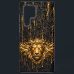 Gilded Bark Liquid Gold Lion Samsung Galaxy Hülle<br><div class="desc">A majestic lion head forged from shimmering liquid gold,  seeping through the cracks of ancient charred bark. Featuring glowing amber gemstone eyes and a thick,  expansive mane,  this case offers a high-end,  tactile aesthetic. Designed for a perfect fit on modern flagship devices with full camera clearance.</div>