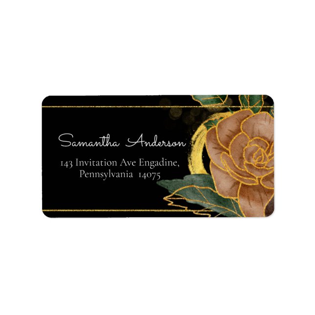 Gilded Black & Gold Floral Designadresse Adressaufkleber (Vorne)