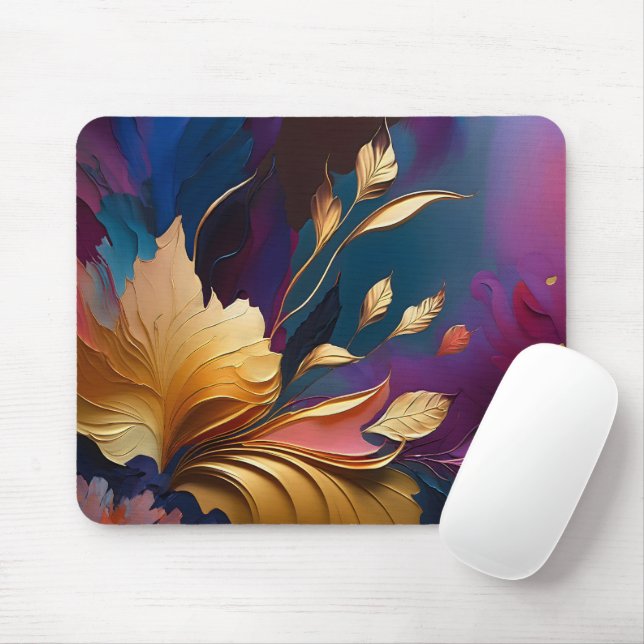 Gilded Bloom – Abstract Floral Composition Mousepad (Mit Mouse)