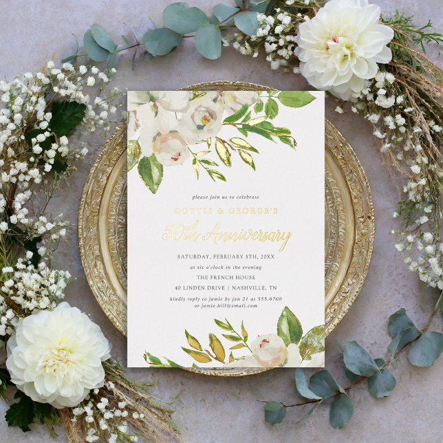 Gilded Blooms 50-jähriges Party Folieneinladung (Von Creator hochgeladen)