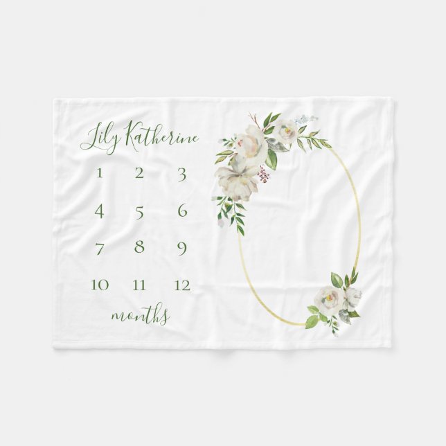 Gilded Blooms Baby Name Milestone Foto Fleecedecke (Vorderseite (Horizontal))