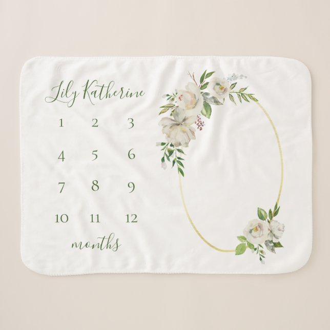 Gilded Blooms Baby Name Milestone Foto Sherpadecke (Vorderseite (Horizontal))
