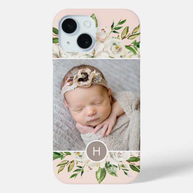 Gilded Blooms Blush | MIT MONOGRAMM FOTO Case-Mate iPhone Hülle (Rückseite)