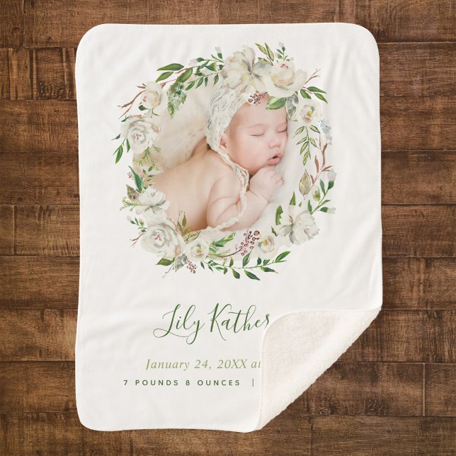 Gilded Blooms Floral Wreath Baby Foto Birth Stats Sherpadecke (Von Creator hochgeladen)