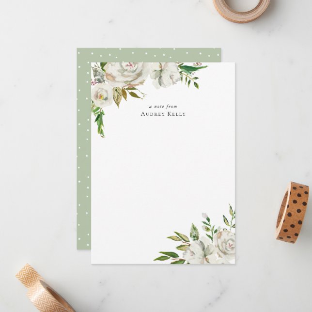 Gilded Blooms Monogram Stationery Note Card Mitteilungskarte (Vorderseite/Rückseite Beispiel)