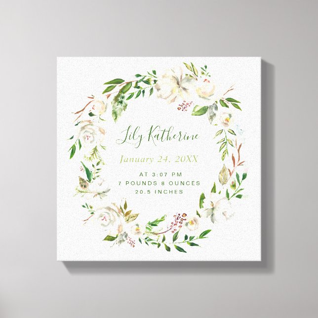 Gilded Blooms Personalisiert Baby Birth Stats Leinwanddruck (Vorderseite)