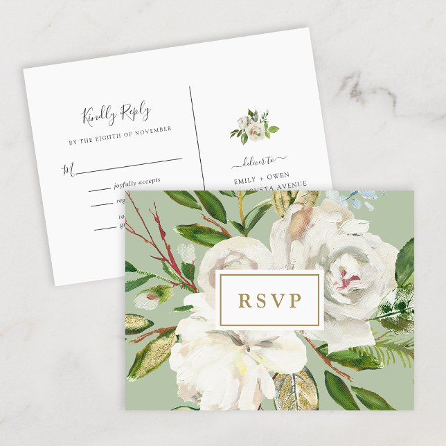 Gilded Blooms Wedding RSVP Postcard Einladungspostkarte (Von Creator hochgeladen)