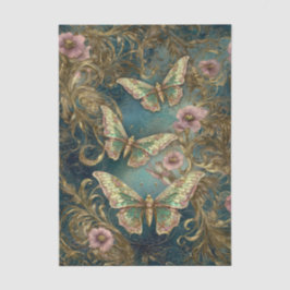 Gilded Butterfly Elegance - Art Nouveau Floral Tis Seidenpapier