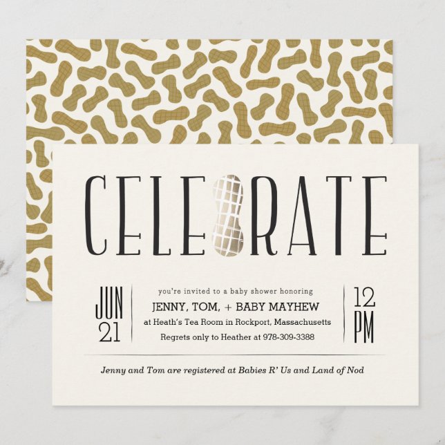 Gilded Celebrate The Peanut Baby Shower Einladung (Vorne/Hinten)