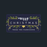 Gilded Christmas Personalisiert Gift Tags Adressaufkleber<br><div class="desc">Ein moderner Stil mit Blätter,  Wirbel und Punkten in Grün,  Gold und Weiß. Lest "frry CHRISTMAS" in einem eleganten Schriftart in einem Imitat goldenen Folie rechteckigen Rahmen. Einfach zu personalisieren! Bitte beachten Sie: Dieses Produkt enthält keine aktuelle Goldfolie.</div>