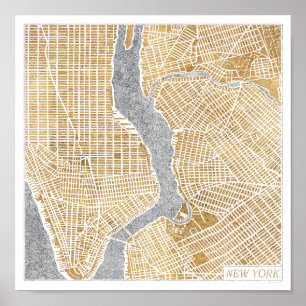 Gilded City Map von New York Poster