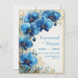 Gilded Cobalt Blue Orchid Botanical Wedding Einladung