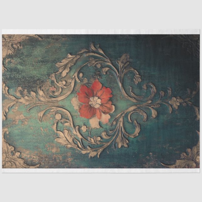 Gilded Damask Emerald Green Patina Seidenpapier (Vorderseite)