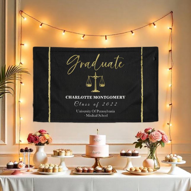 Gilded Dark Chalkboard Law School Graduation Party Banner (Von Creator hochgeladen)