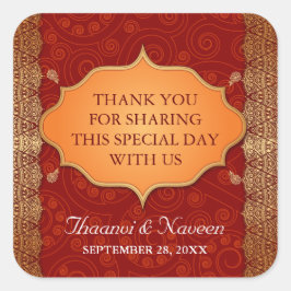 Gilded Edge Indian Frame Wedding Quadratischer Aufkleber