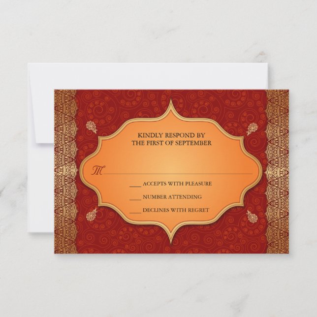 Gilded Edge Indian Frame Wedding Reply UAWG RSVP Karte (Vorderseite)