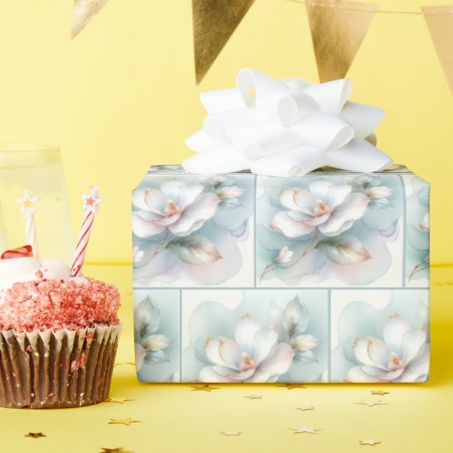 Gilded Edge White Magnolia Blossom Geschenkpapier (Geburtstagsparty)
