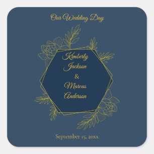 Gilded Elegance Sechseckige Hochzeit Quadratischer Aufkleber