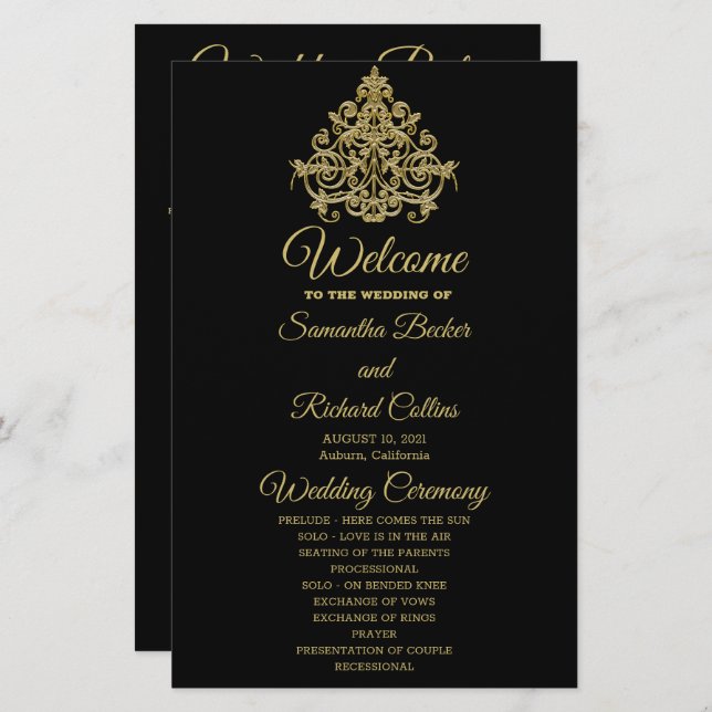 Gilded Elegance Wedding Program (Vorne/Hinten)
