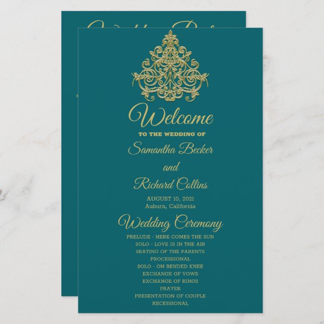 Gilded Elegance Wedding Program (Vorne/Hinten)
