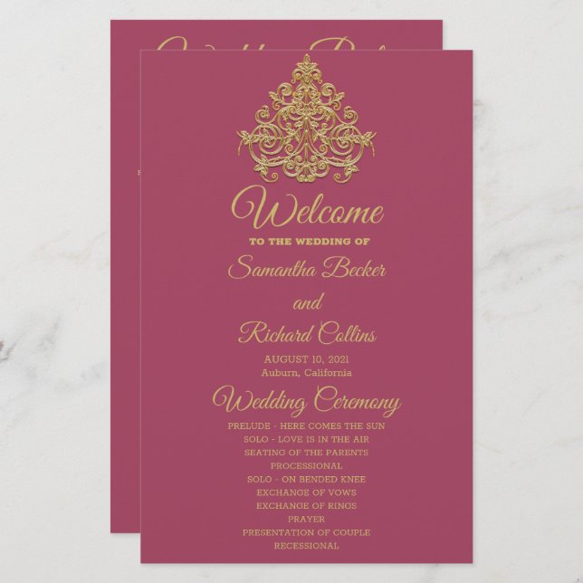 Gilded Elegance Wedding Program (Vorne/Hinten)