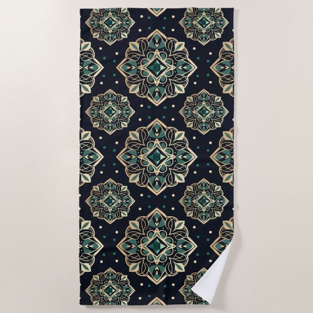 Gilded Emerald Mandala Strandtuch (Vorderseite)