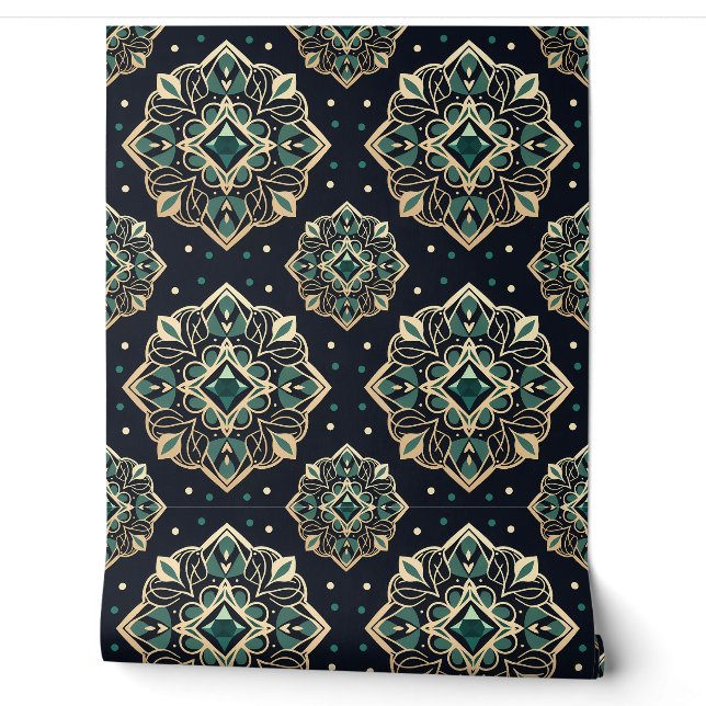 Gilded Emerald Mandala Tapete (Abrollen)