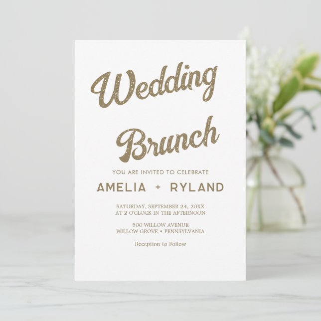Gilded Floral | Brunch mit Creme & Gold Einladung (Stehend Vorderseite)