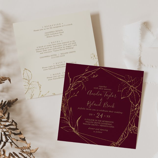 Gilded Floral | Burgund & Gold auf einer Hochzeit Einladung (Von Creator hochgeladen)
