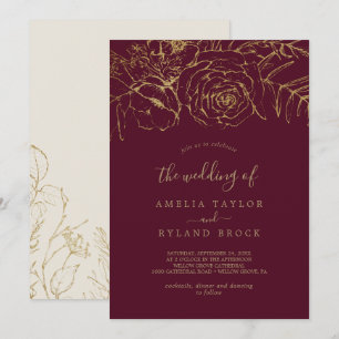 Gilded Floral   Burgund und Gold die Hochzeit von Einladung
