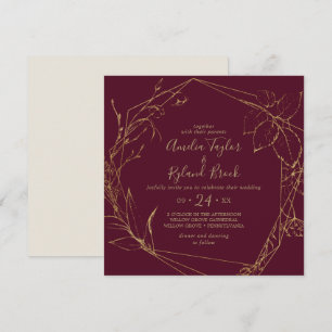 Gilded Floral   Burgundy & Gold Geometric Wedding Einladung