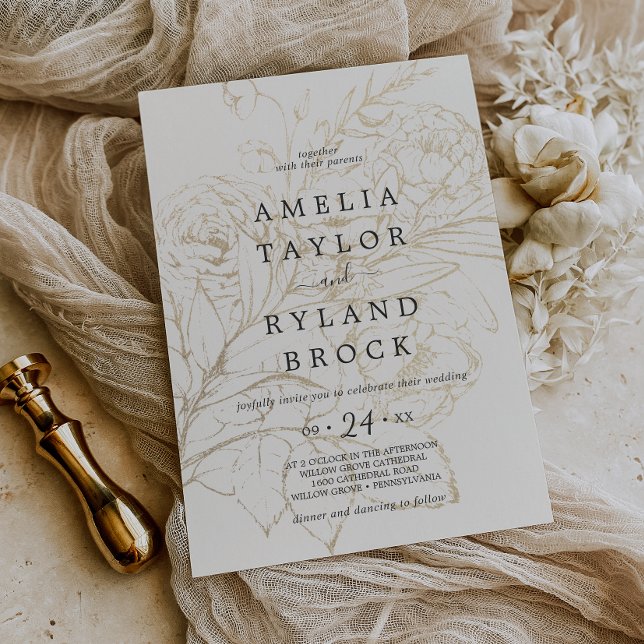 Gilded Floral | Cream and Gold Faded Wedding Einladung (Von Creator hochgeladen)
