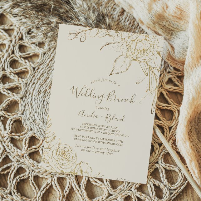 Gilded Floral | Cream and Gold Wedding Brunch Einladung (Von Creator hochgeladen)